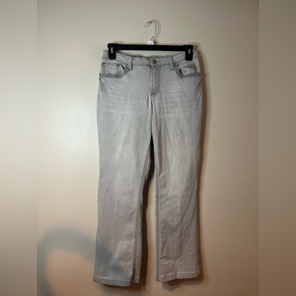 Earl Jeans Light Gray Embellished Y2K Barely Bootcut Jeans EUC